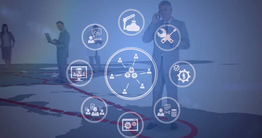 Global Business Technology with Futuristic Interface Icons