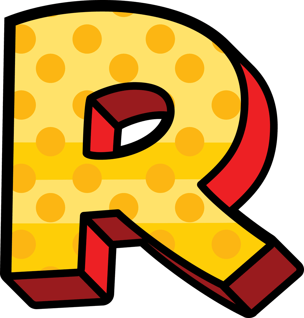 Bold Yellow Letter R with Pattern on Transparent Background