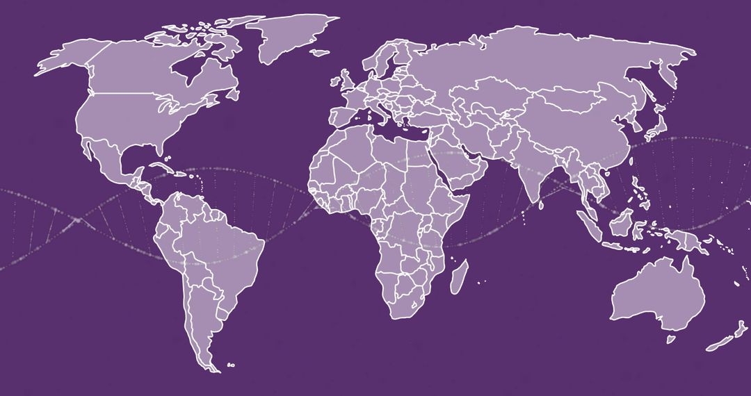 Digital DNA Strand Over World Map Illustrating Global Science