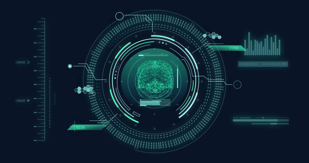 Futuristic Digital Brain with Data Visualization Elements