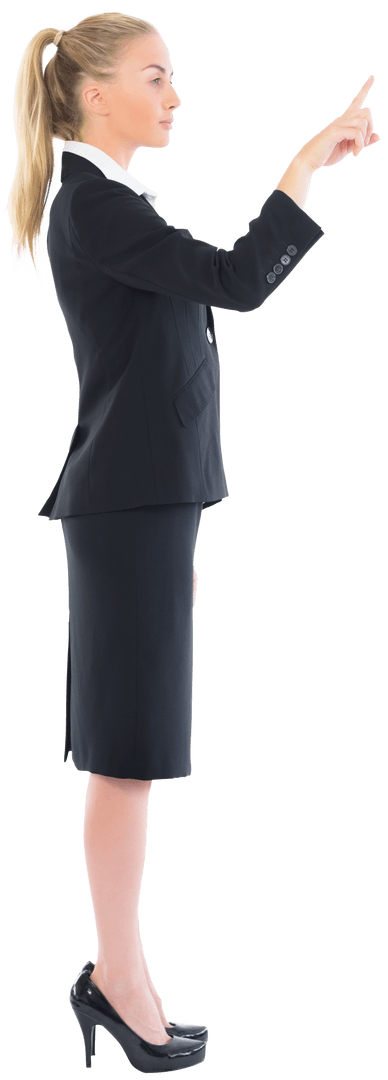 Focused Caucasian Businesswoman Pointing on Transparent Background