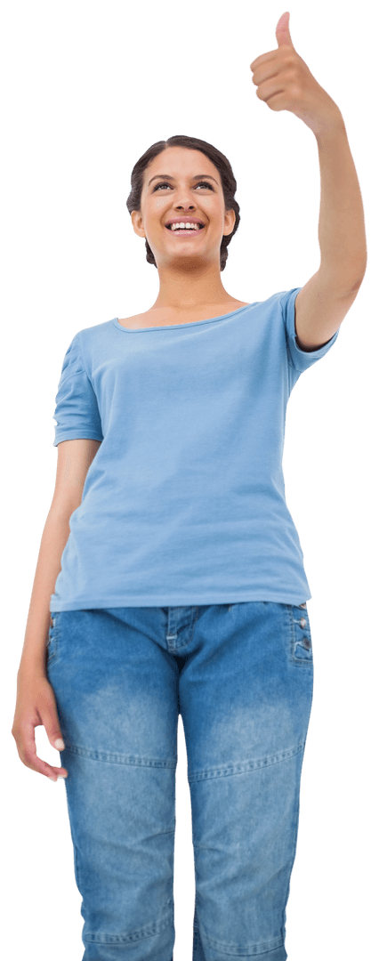 Woman in Casual Attire Giving Thumbs Up Transparent Background