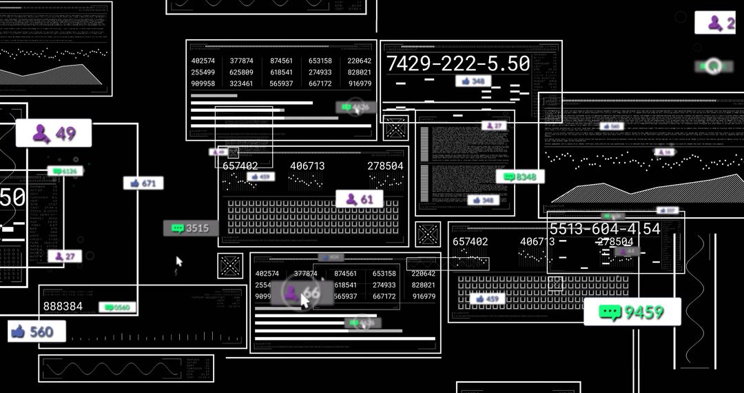 Digital Analytics Interface with Data Panels and Icons