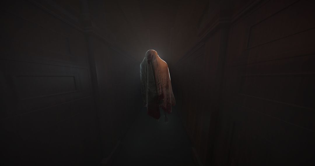 Mysterious Ghostly Figure in Dark Hallway