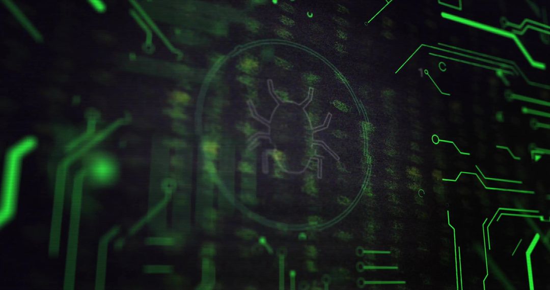 Digital Bug Icon on Circuit Network Background