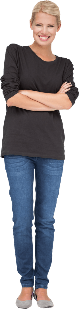Full Length Portrait of Smiling Woman on Transparent Background