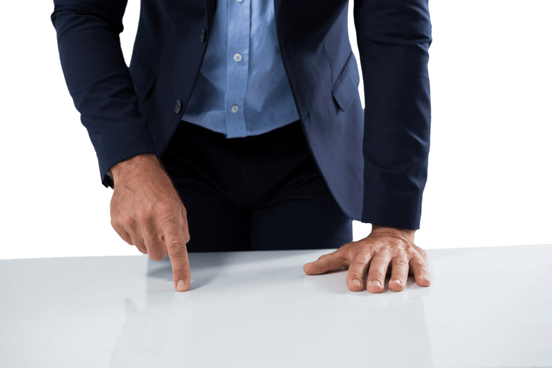 Mid-Section Businessman Interacting with Transparent Surface