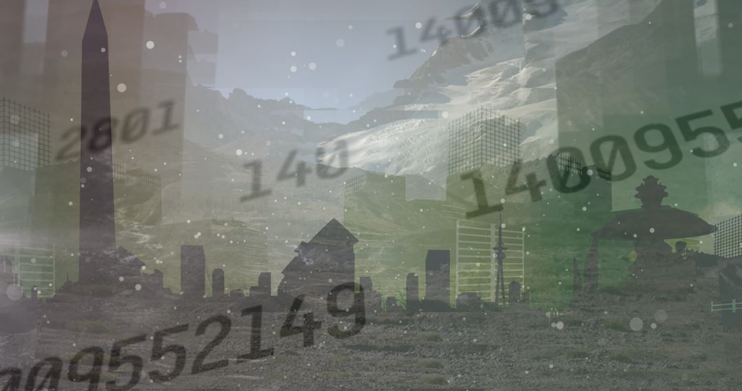 Digital Media Icons Blending with Urban Cityscape and Nature Background