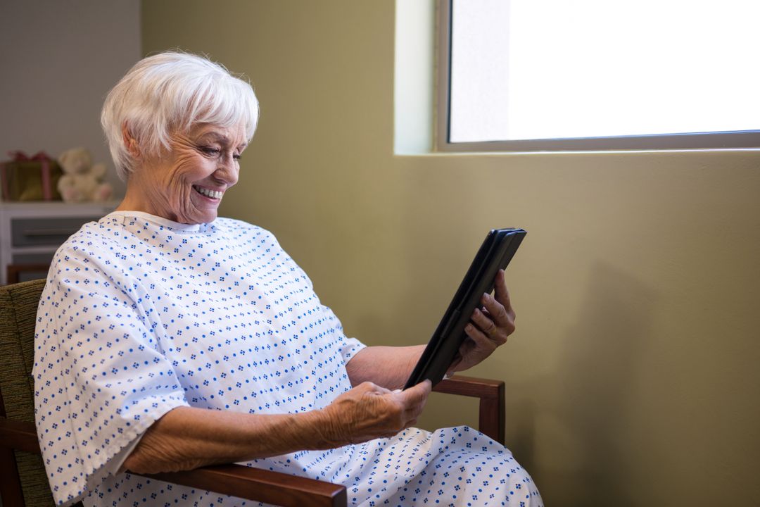 Senior patient using digital tablet to video chat - Free Images, Stock Photos and Pictures on Pikwizard.com