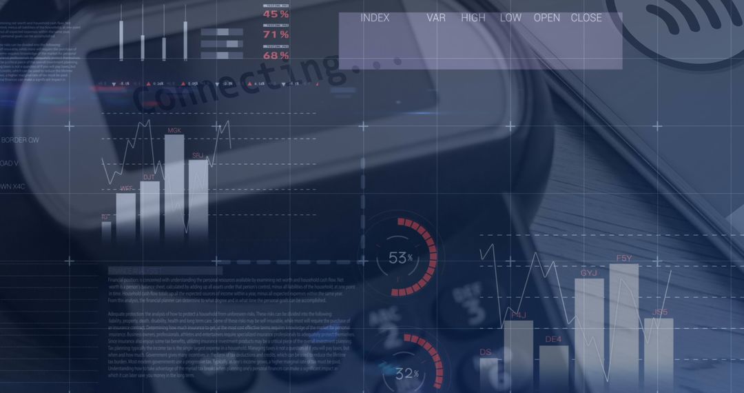 Data Overlaid Payment Terminal with Fintech Concept Visuals