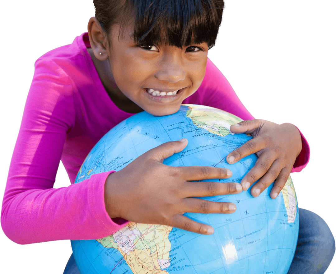 Cheerful Girl Hugging Transparent Globe Outdoors