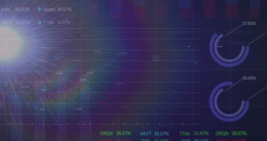 Glowing Light Over Digital Financial Data and Charts
