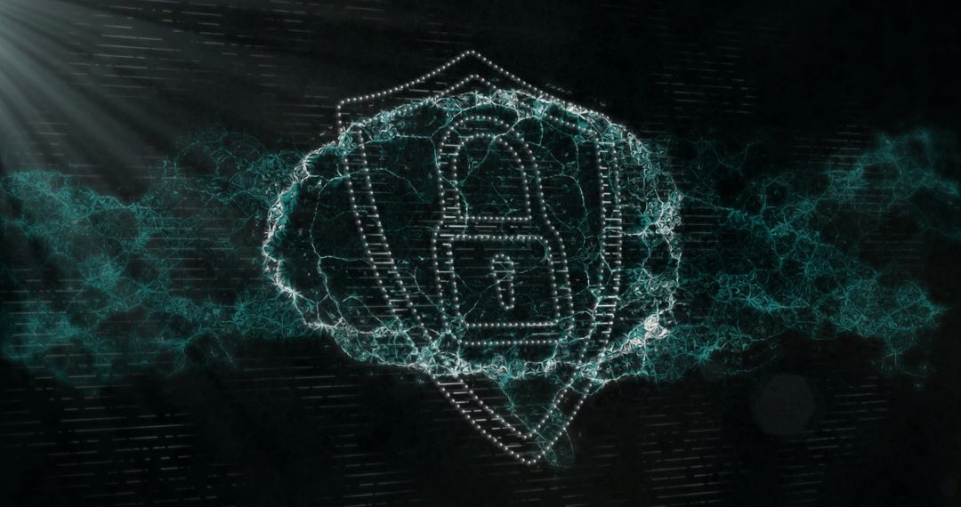 Digital Security Shield with Padlock on Virtual Brain Network