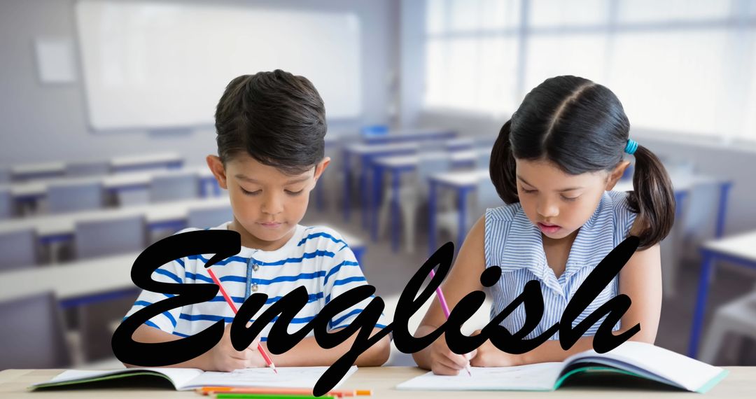 Young Students Studying English in Classroom Setting