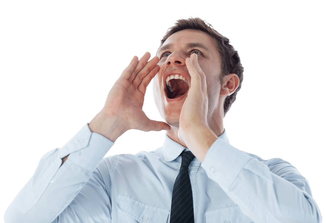 Excited Businessman Shouting Transparent Background