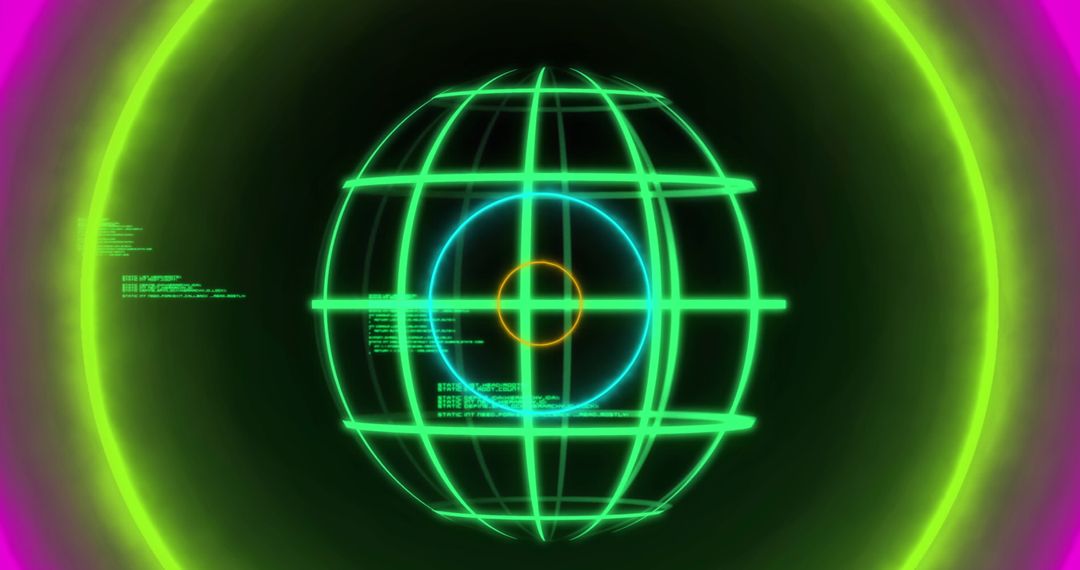 Futuristic Global Technology Interface with Neon Data Grid