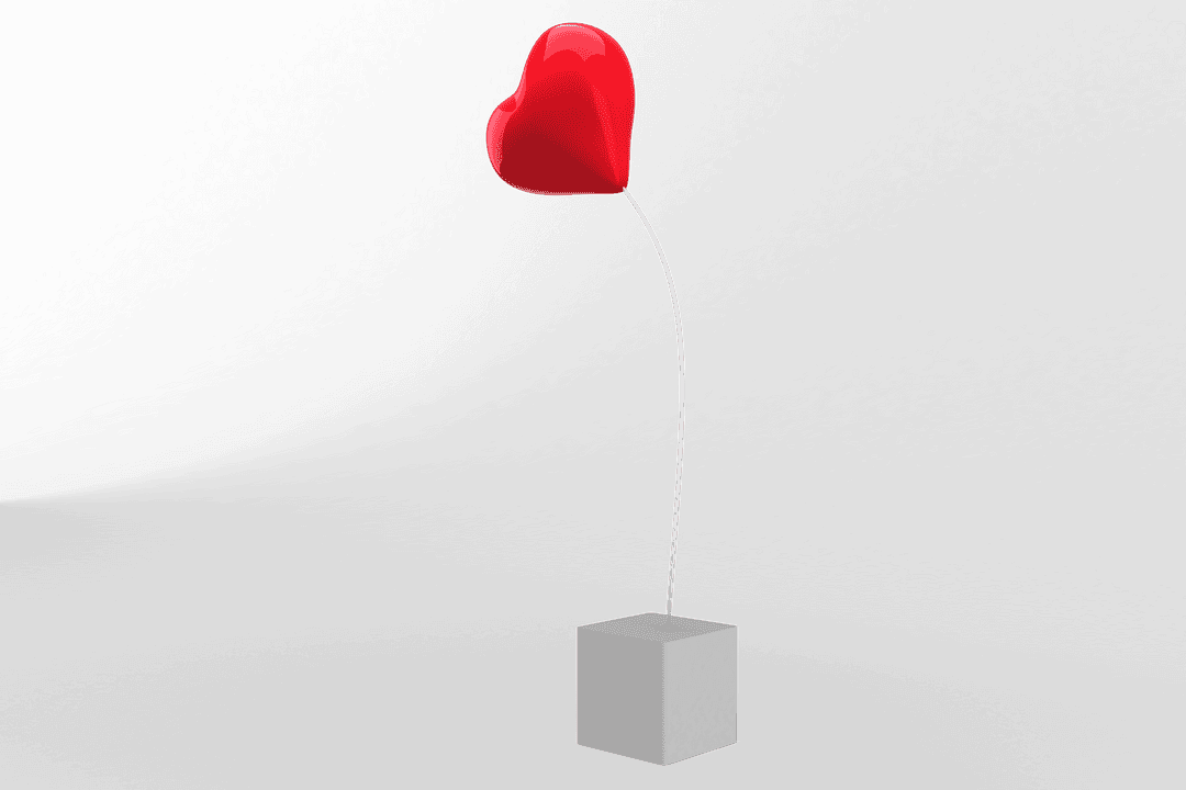 Heart Shaped Balloon on Cube Base with Transparent Background