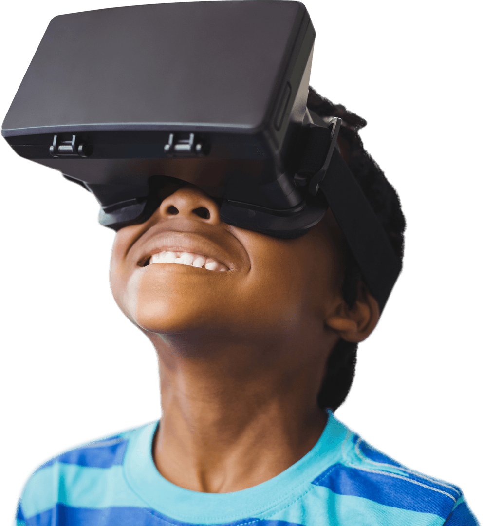 African American Boy Experiencing Virtual Reality Transparently