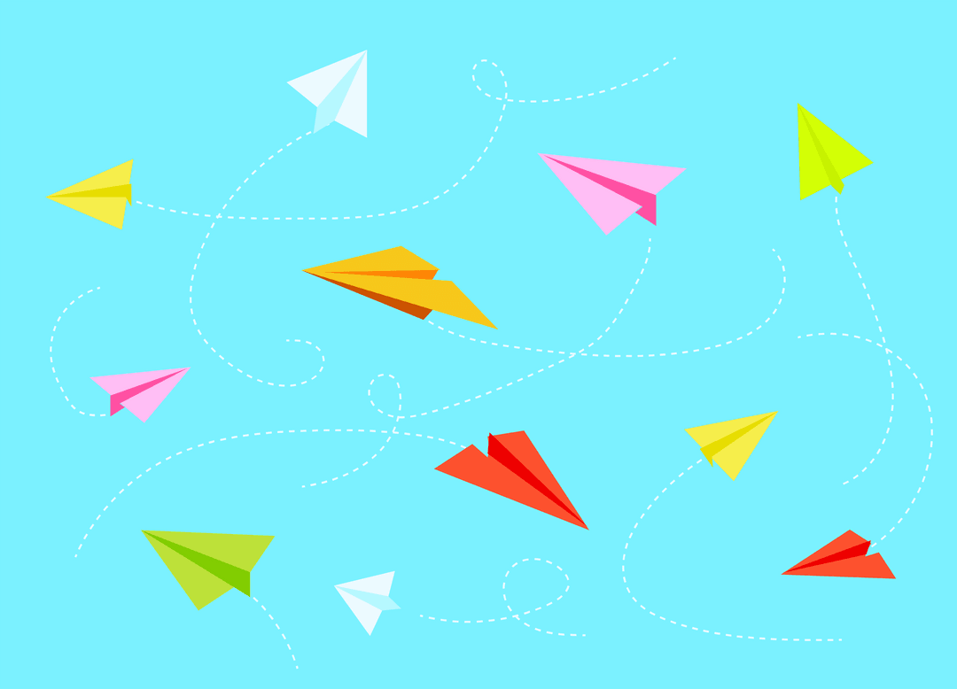 Colorful Paper Airplanes on Transparent Background with Creative Paths
