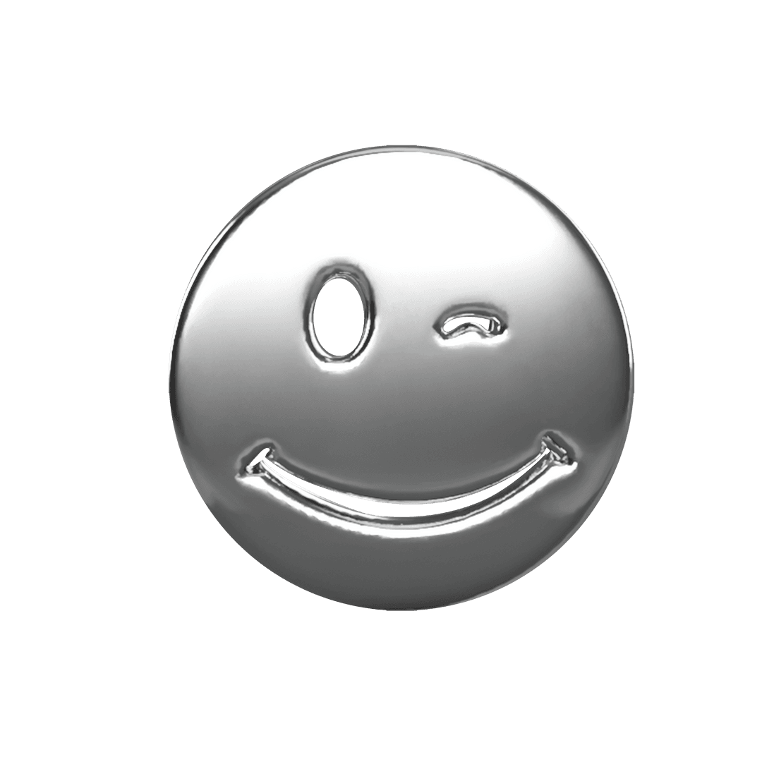 Futuristic 3D Chrome Winking Smiley on Transparent Background