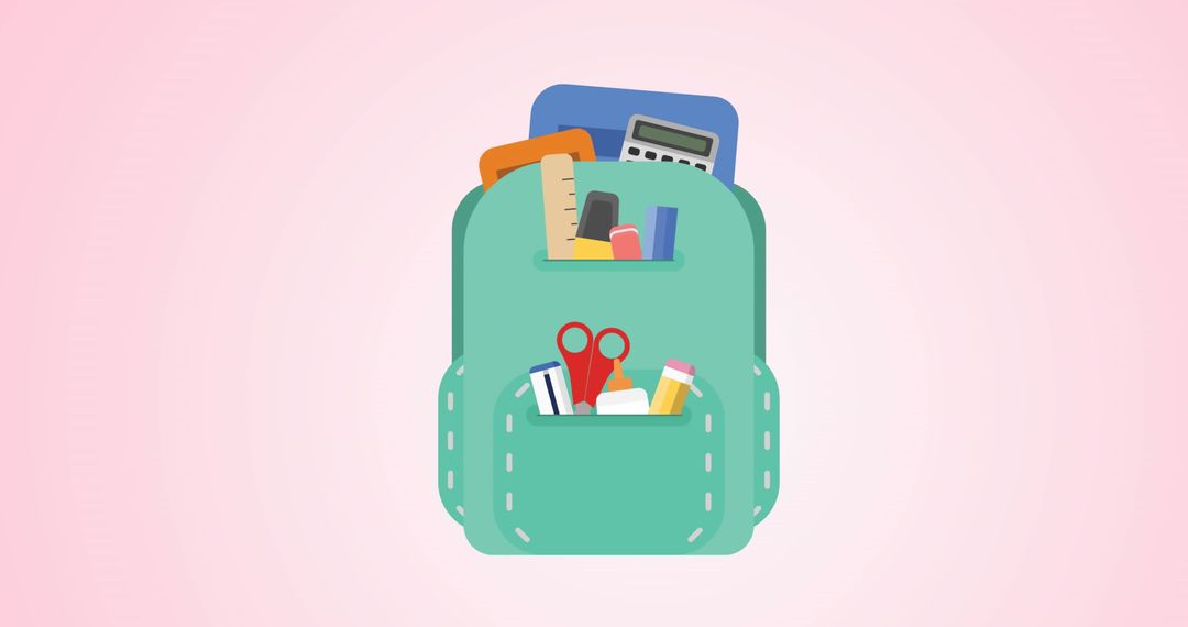 School Backpack Icon with Educational Supplies on Pink Background - Free Images, Stock Photos and Pictures on Pikwizard.com