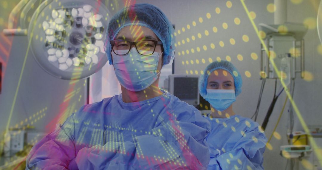 Surgeons Preparing in Operating Room for Surgery with Overlay of Data