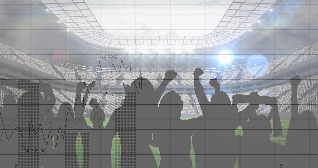 Cheering Fans with Overlay of Data Graphs in Sports Stadium