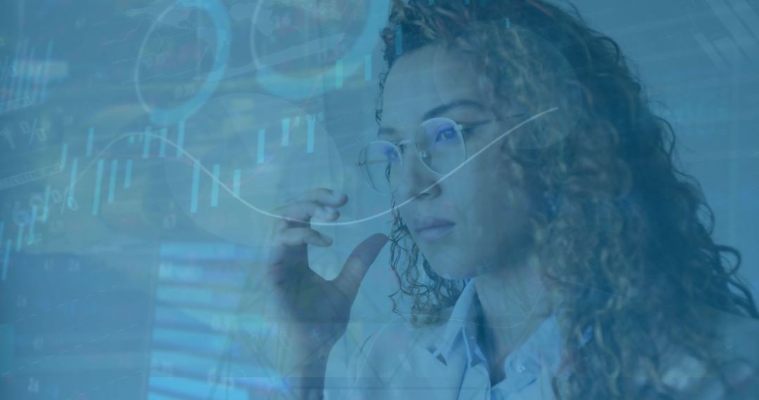 Businesswoman Analyzing Digital Trends with Futuristic Interface
