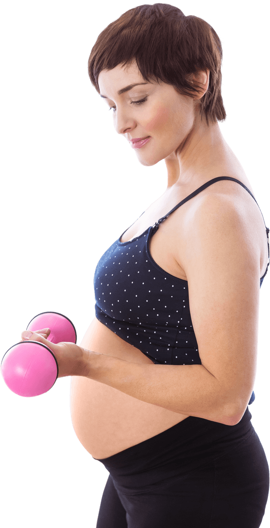 Pregnant Woman Exercising with Dumbbells Transparent Background