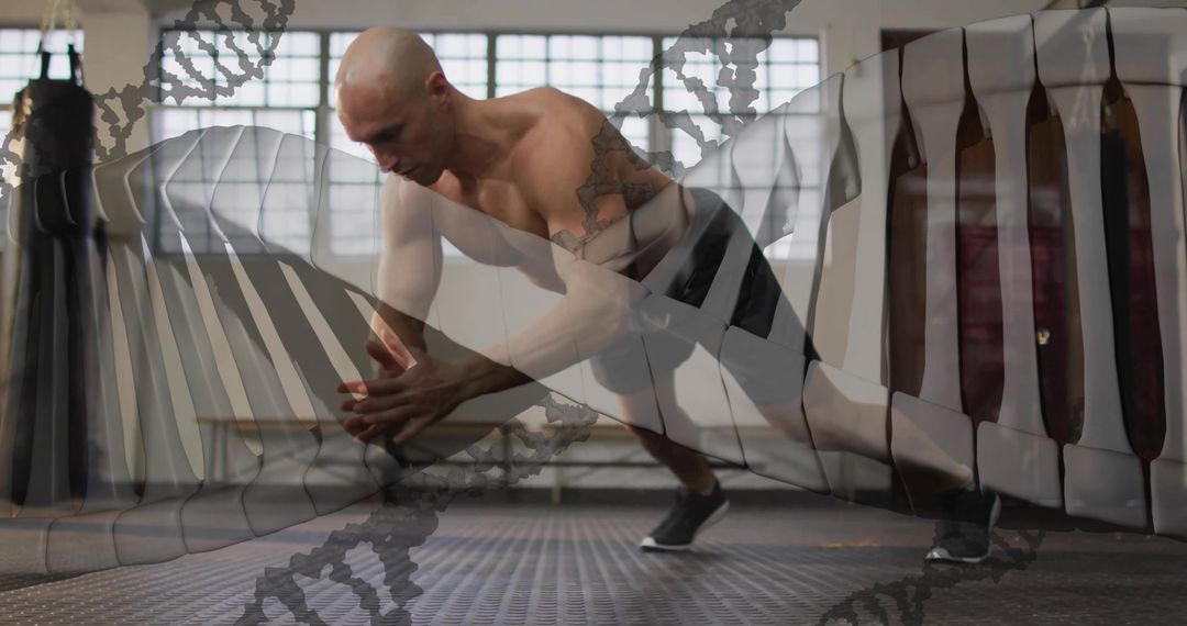 Man Performing Lungen Exercise on One Leg in Fitness Studio