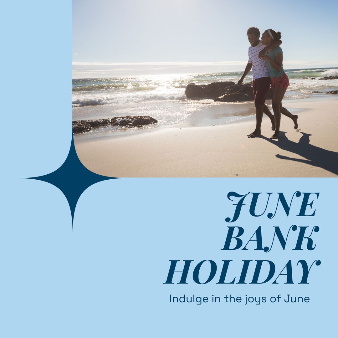 Happy Couple Walking on Beach During June Bank Holiday