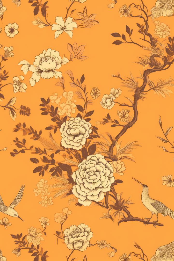 Repeatable pattern of chinoiserie on orange background, created using generative ai technology - Free Images, Stock Photos and Pictures on Pikwizard.com