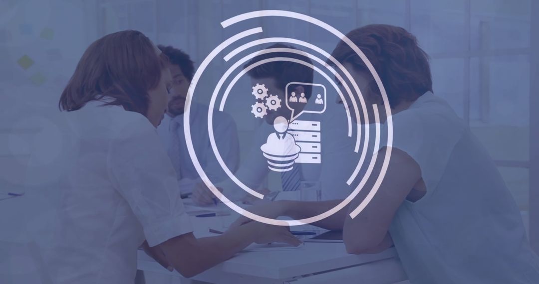 Loading Overlay on Coworkers Discussing Reports in Office