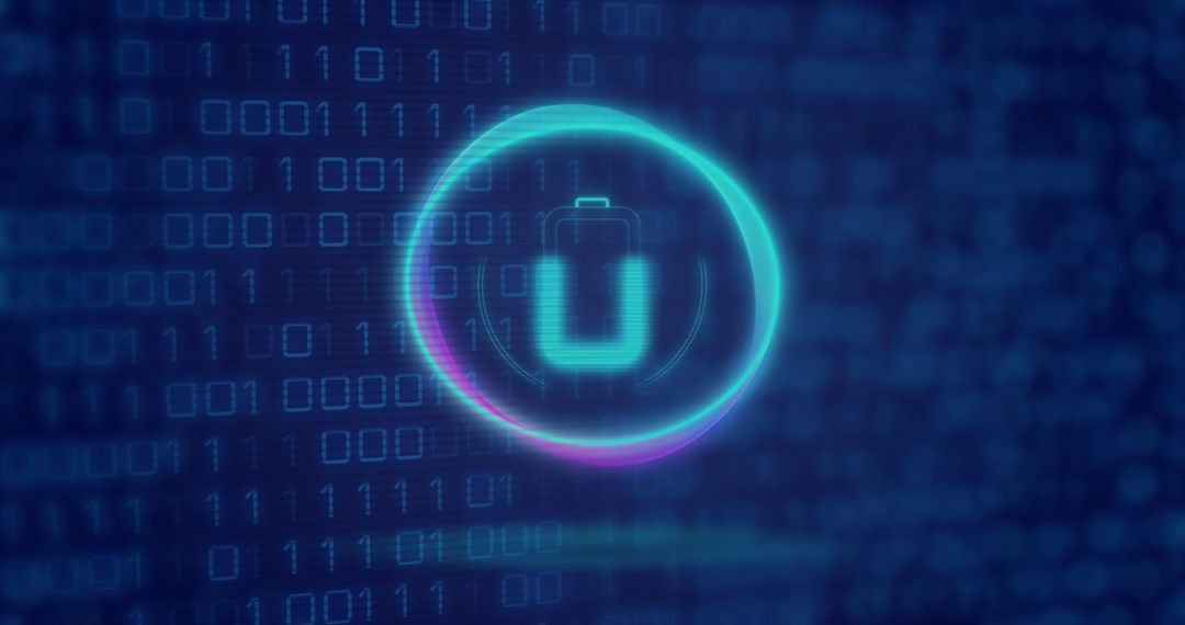 Glow Charging Symbol on Digital Binary Background