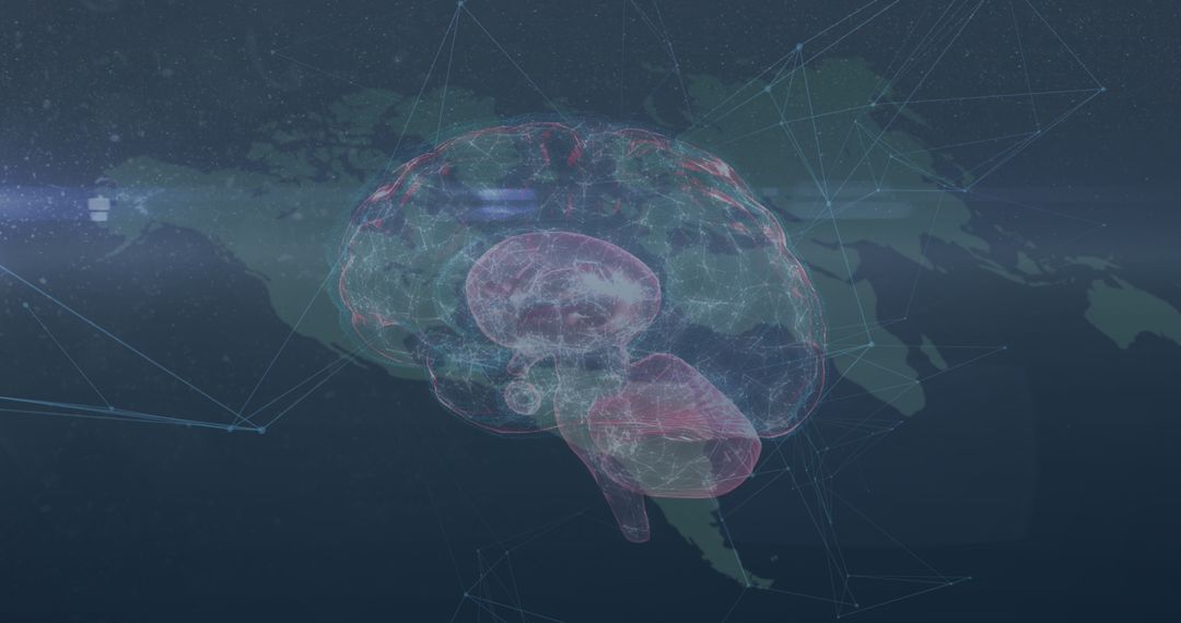 Digital Brain Hologram with Global Connectivity Symbolism