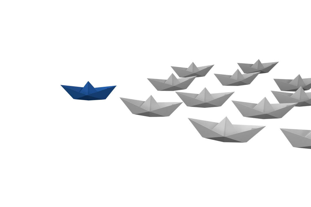 Blue Paper Boat Leading White Paper Boats in Transparent Background - Download Free Stock Images Pikwizard.com