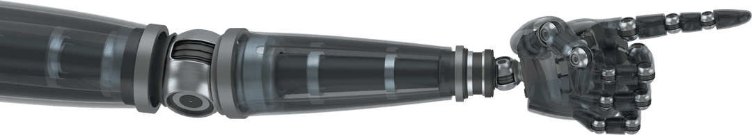 Transparent High-Tech Black Robotic Arm Pointing Gesture