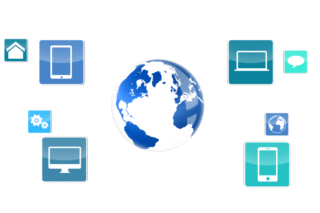 Digital Globe and Network Icons on Transparent Background