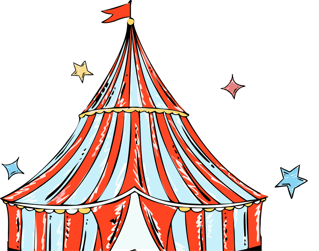 Hand-Drawn Striped Circus Tent on Transparent Background
