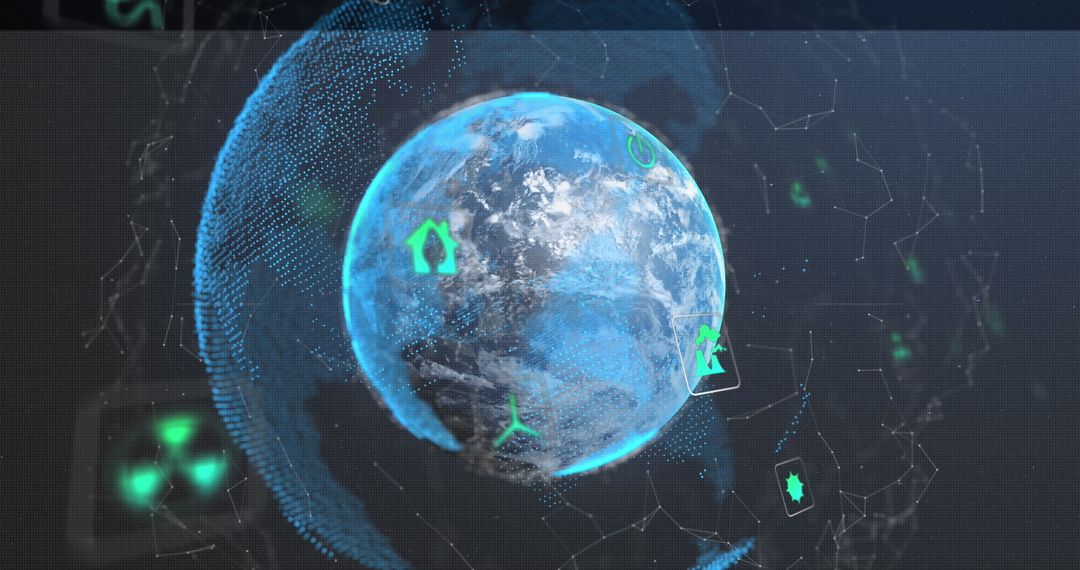 Digital Earth Surrounded by Green Indicators in Cyberspace