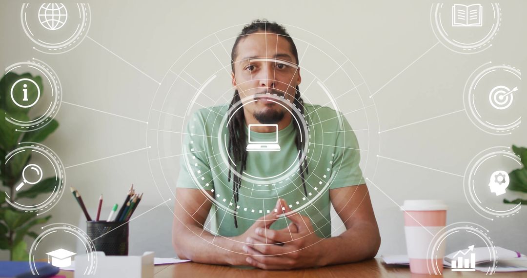 Young Professional Engaging with Digital Interface in Home Office Setting