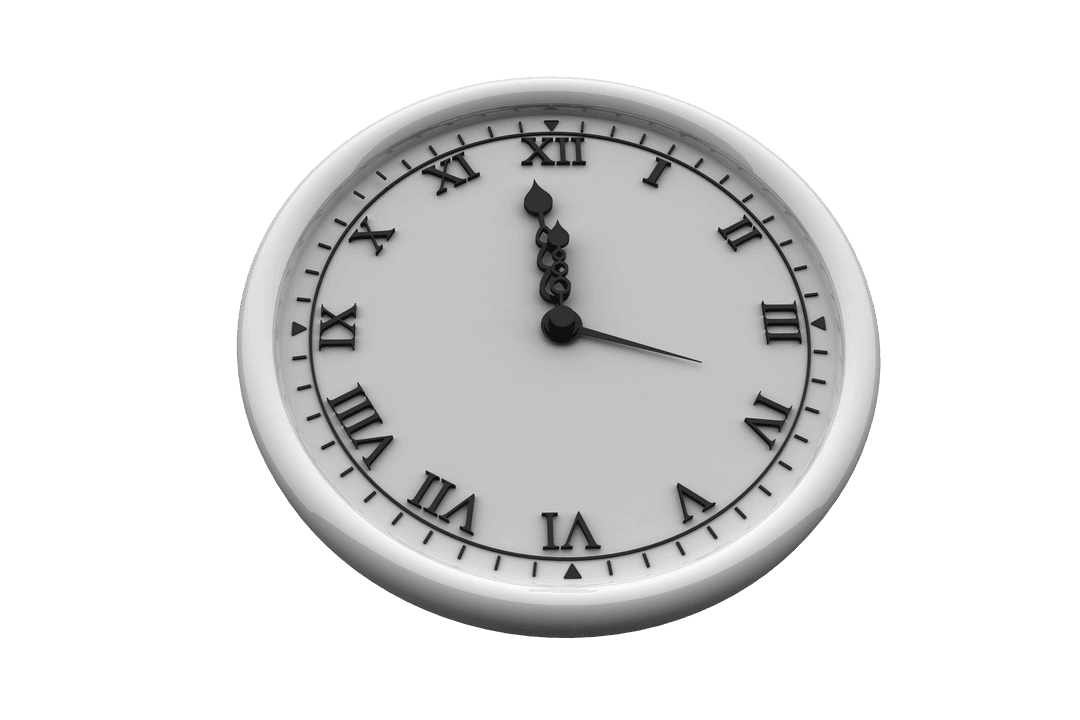 White Wall Clock with Roman Numerals on Transparent Background