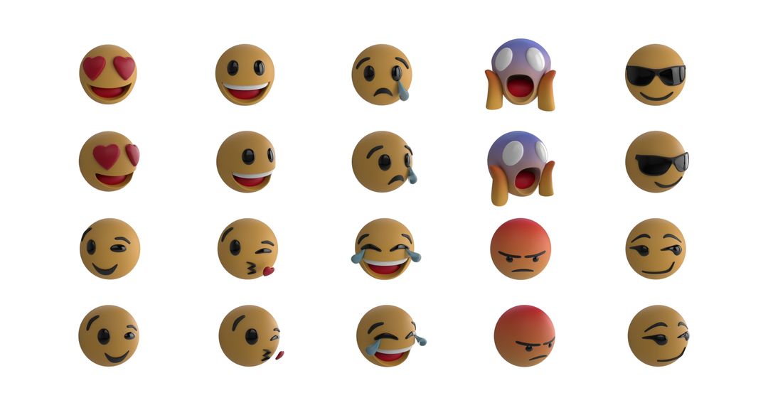 Collection of 3D Emoji Icons with Various Expressions