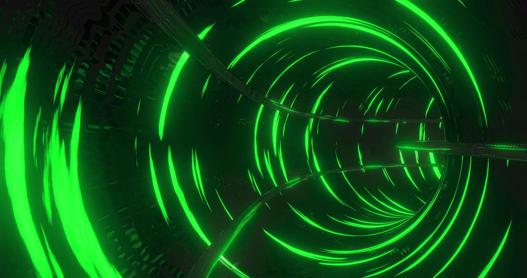 Glowing Green Light Trails in Futuristic Tunnel