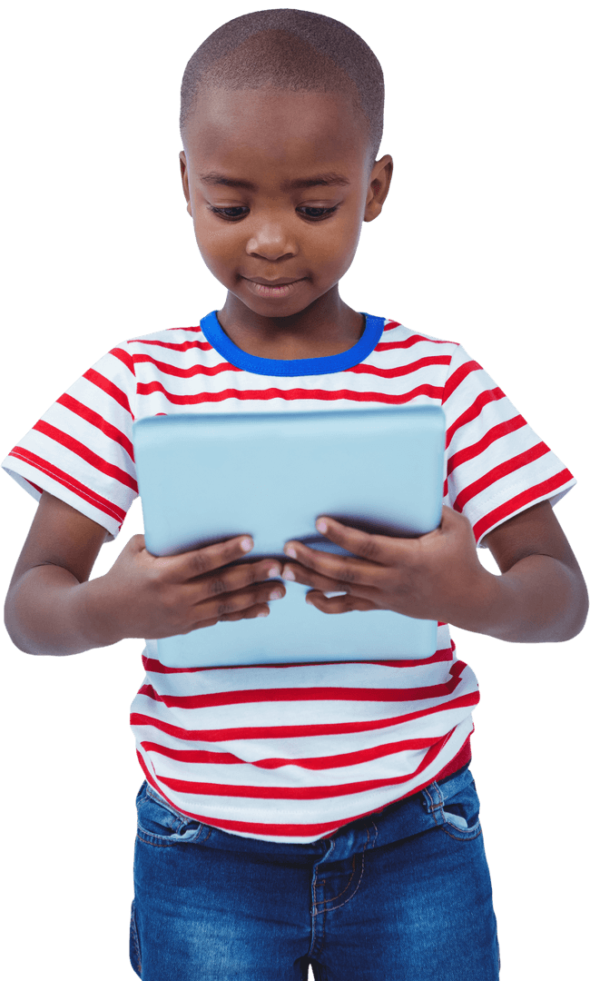 Child Engaged with Tablet on Clear Background Transparent
