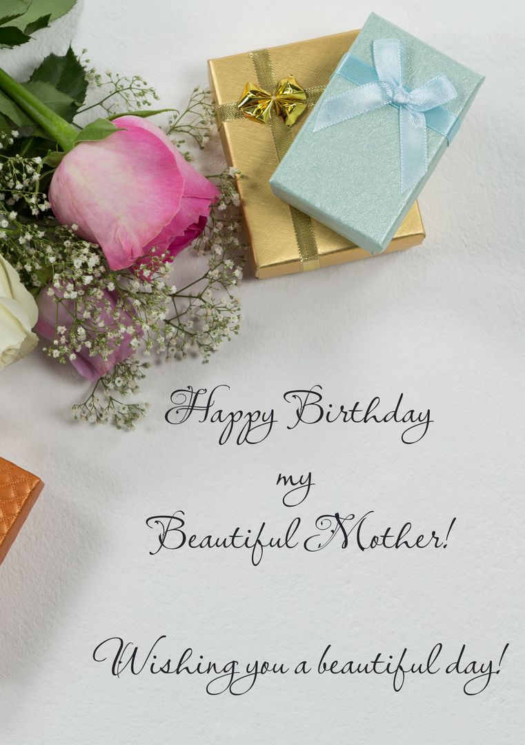 Elegant Birthday Card for Mother with Pink Roses and Gifts - Download Free Stock Templates Pikwizard.com