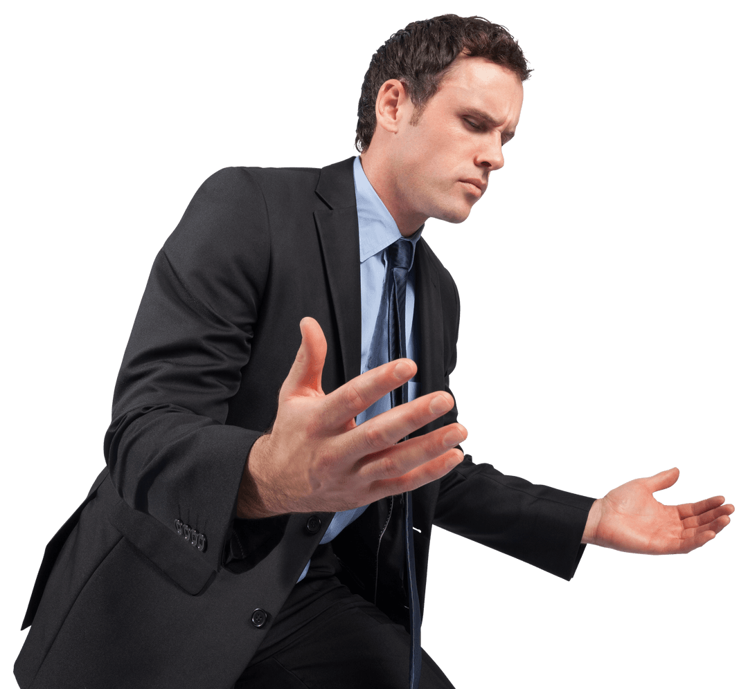 Transparent Serious Businessman with Open Arms in Suit