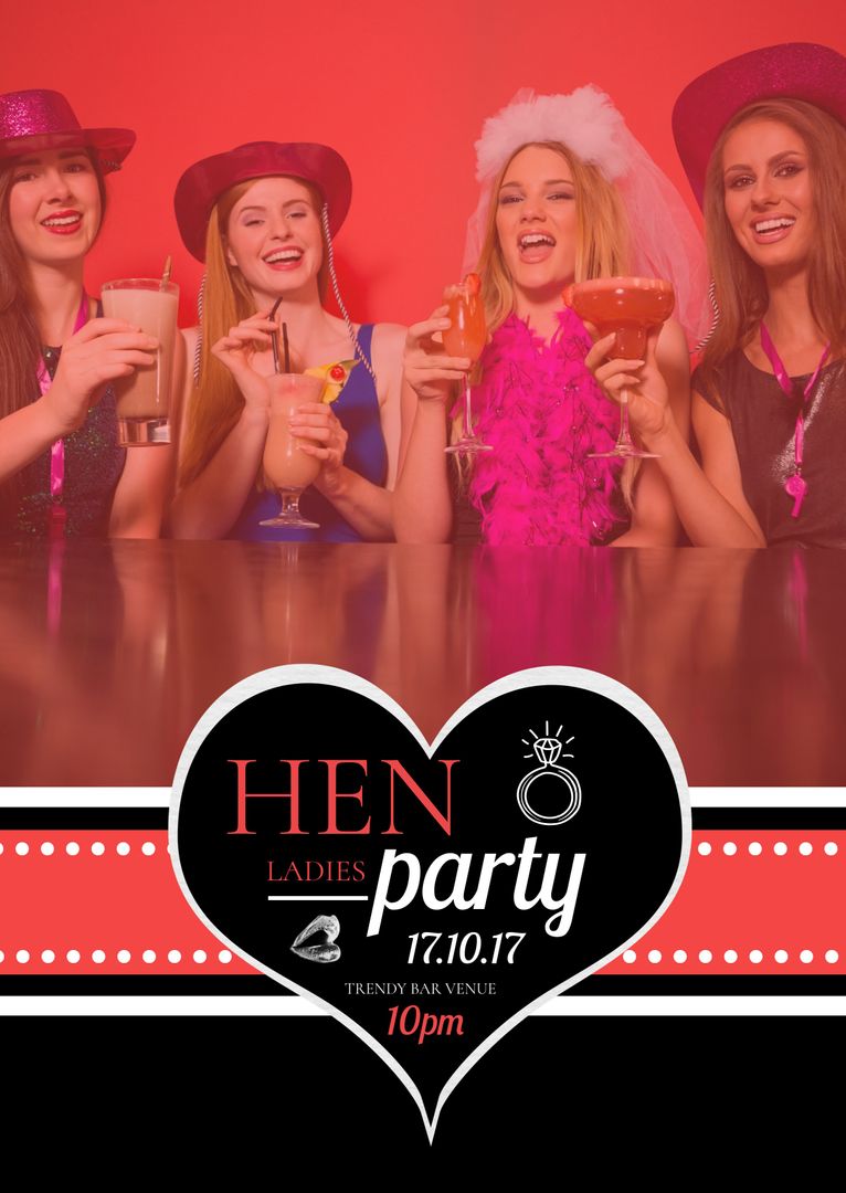 Women Celebrating Bachelorette Party with Cocktails and Fun Accessories - Download Free Stock Templates Pikwizard.com