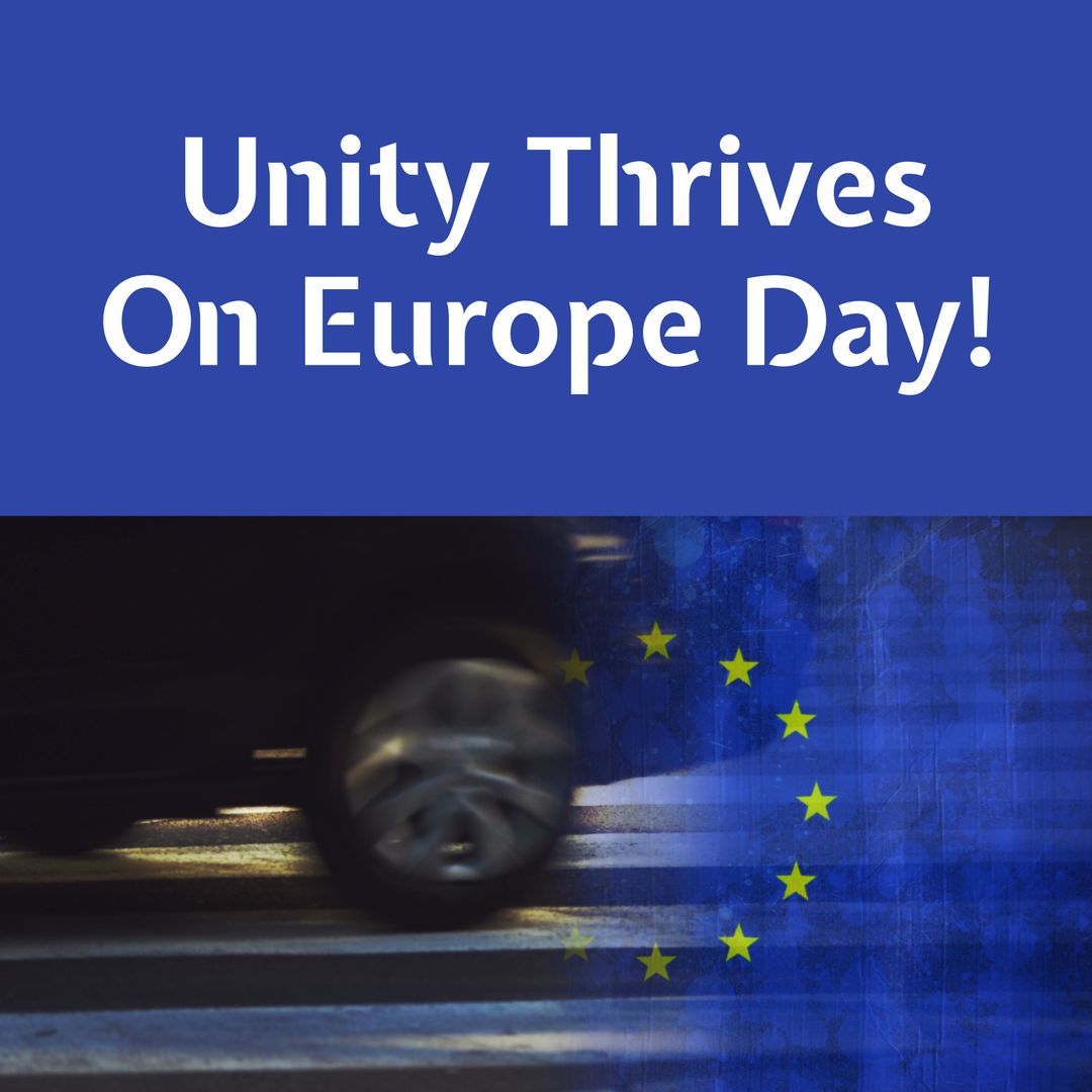 Europe Day Celebration with EU Flag and Passing Car