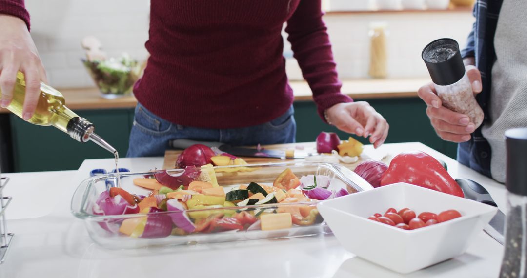 Couple Cooking Together with Colorful Vegetables in Modern Kitchen